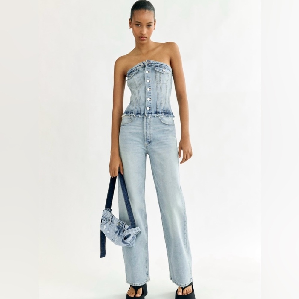 Zara Women’s TRF Strapless Denim Jumpsuit XS